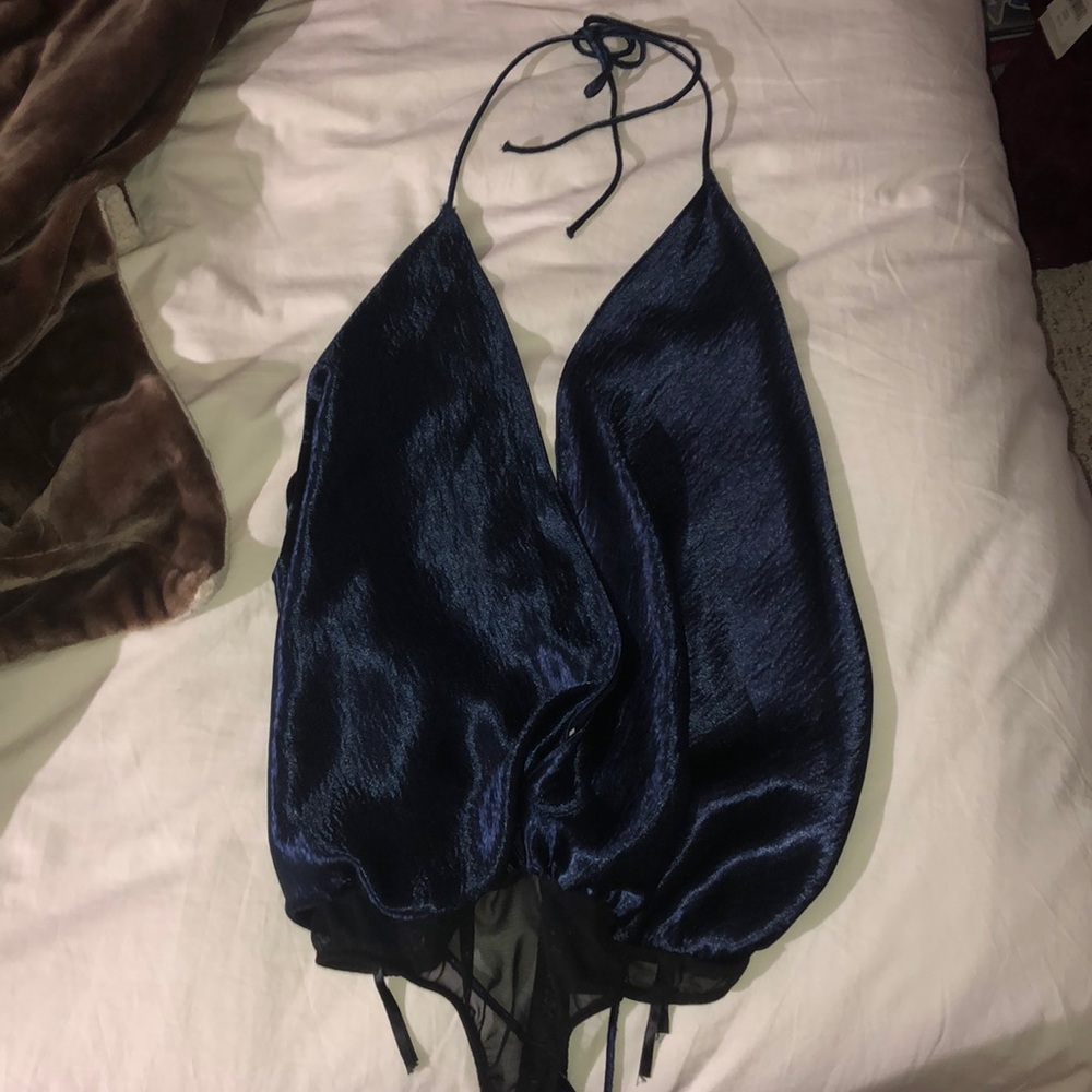 Free People silk blue bodysuit